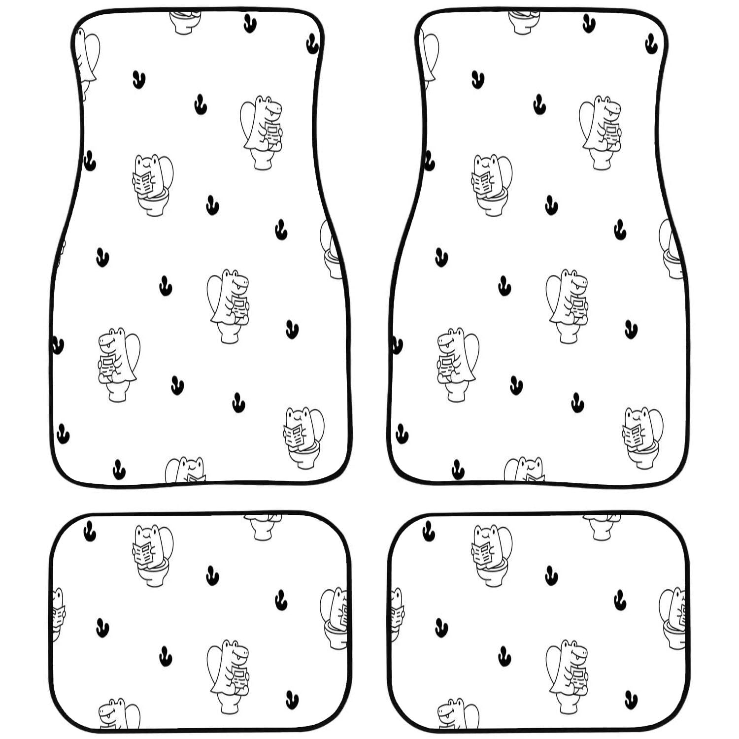 Auto-Universal-Teppich, Auto-Fußmatten, niedliche Tiere, Tasche, nahtloses Muster, Cartoon, lustige Charaktere, handverschleißfest, wasserdicht, passend für SUVs, Vans, LKWs, Limousinen, 4 Stück Auto-Universal-Teppich, Auto-Fußmatten, niedliche Tiere, Tasche, nahtloses Muster, Cartoon, lustige Charaktere, handverschleißfest, wasserdicht, passend für SUVs, Vans, LKWs, Limousinen, 4 Stück von FJAUOQ