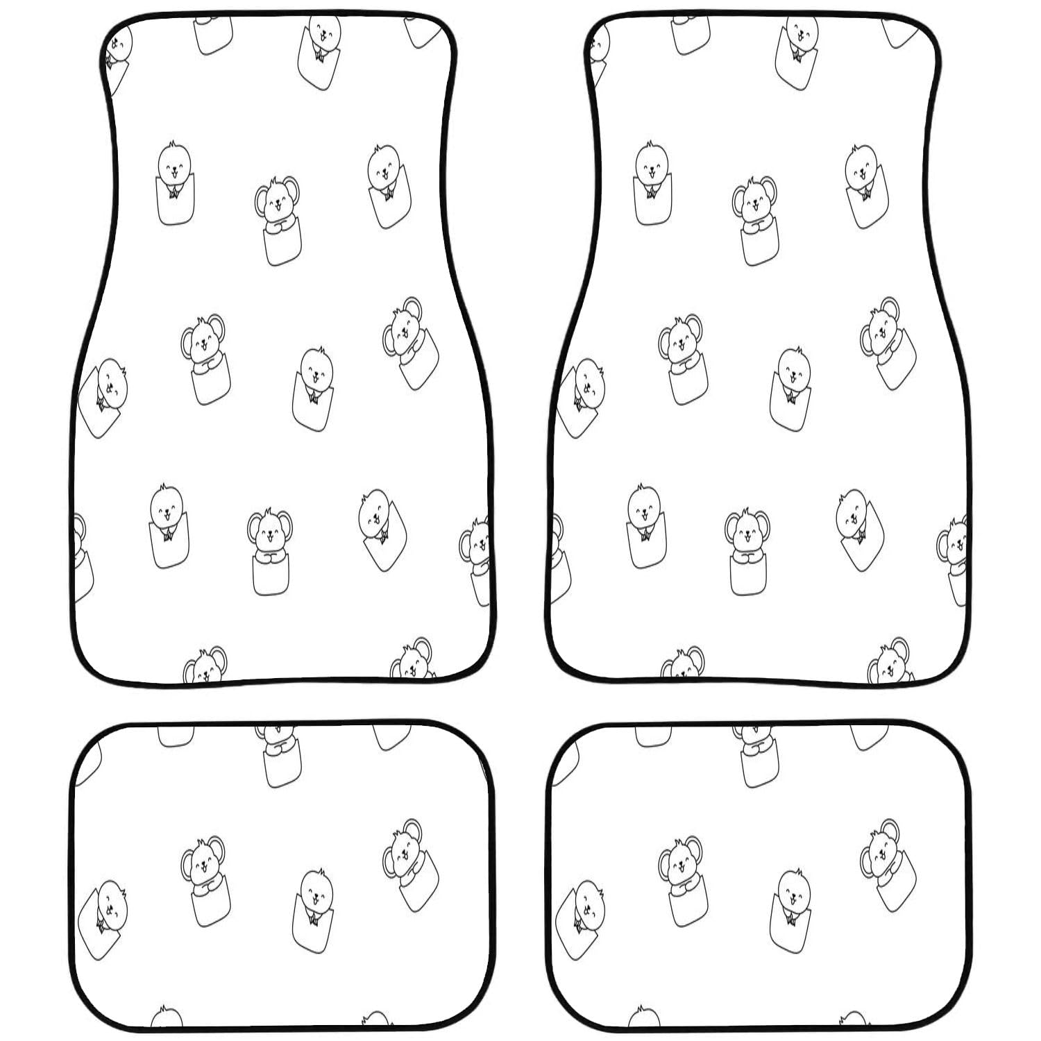 Auto-Universal-Teppich, Auto-Fußmatten, niedliche Tiere, Tasche, nahtloses Muster, Färbung, Cartoon, lustige Charaktere, verschleißfest, wasserdicht, passend für SUVs, Vans, LKWs, Limousinen, 4 Stück Auto-Universal-Teppich, Auto-Fußmatten, niedliche Tiere, Tasche, nahtloses Muster, Färbung, Cartoon, lustige Charaktere, verschleißfest, wasserdicht, passend für SUVs, Vans, LKWs, Limousinen, 4 Stück von FJAUOQ