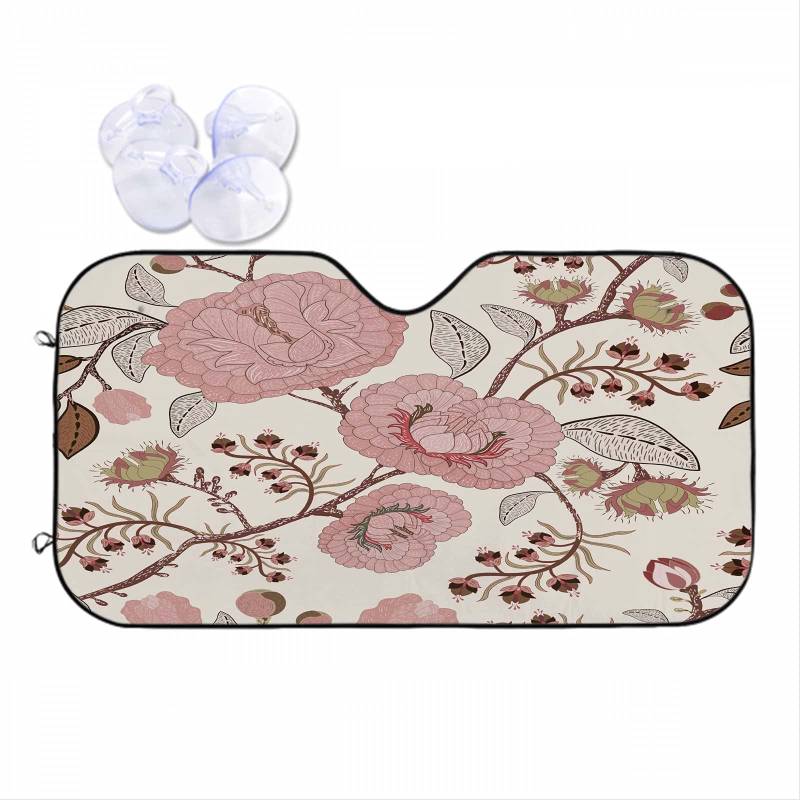 Elegante rosa Blumen Sonnenblende Schutz Sonnenschutz Blendung und UV-Strahlen Schutz Größe Klein 130x70cm Schöne Blühende Hibiskuspflanzen Laub Antike Barock von FJAUOQ