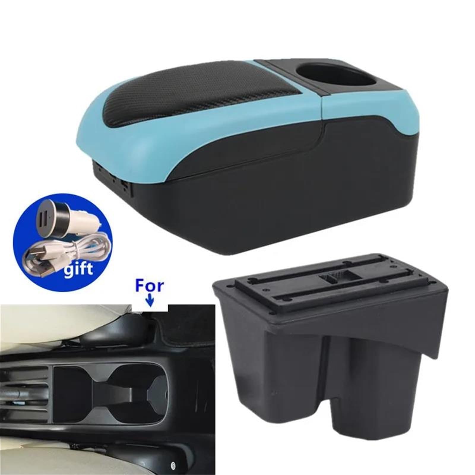 Armlehne Armlehnenbox Für City Armlehnenbox Für Den Innenraum Spezielle Nachrüst-Mittelaufbewahrungsbox Autozubehör Mittelarmlehne Ablagefach(Black-blue) von FJGIGN