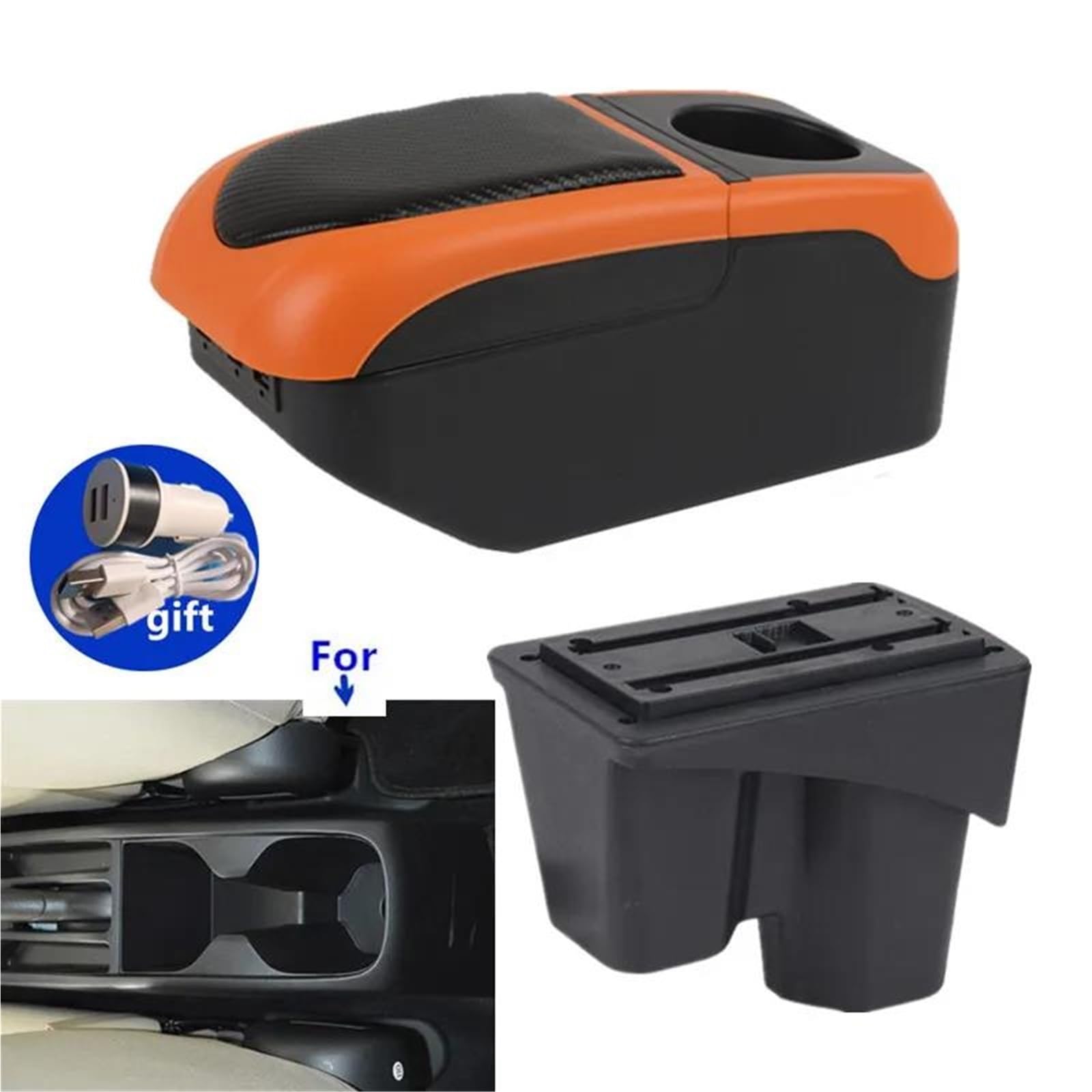 Armlehne Armlehnenbox Für City Armlehnenbox Für Den Innenraum Spezielle Nachrüst-Mittelaufbewahrungsbox Autozubehör Mittelarmlehne Ablagefach(Black-orange) von FJGIGN