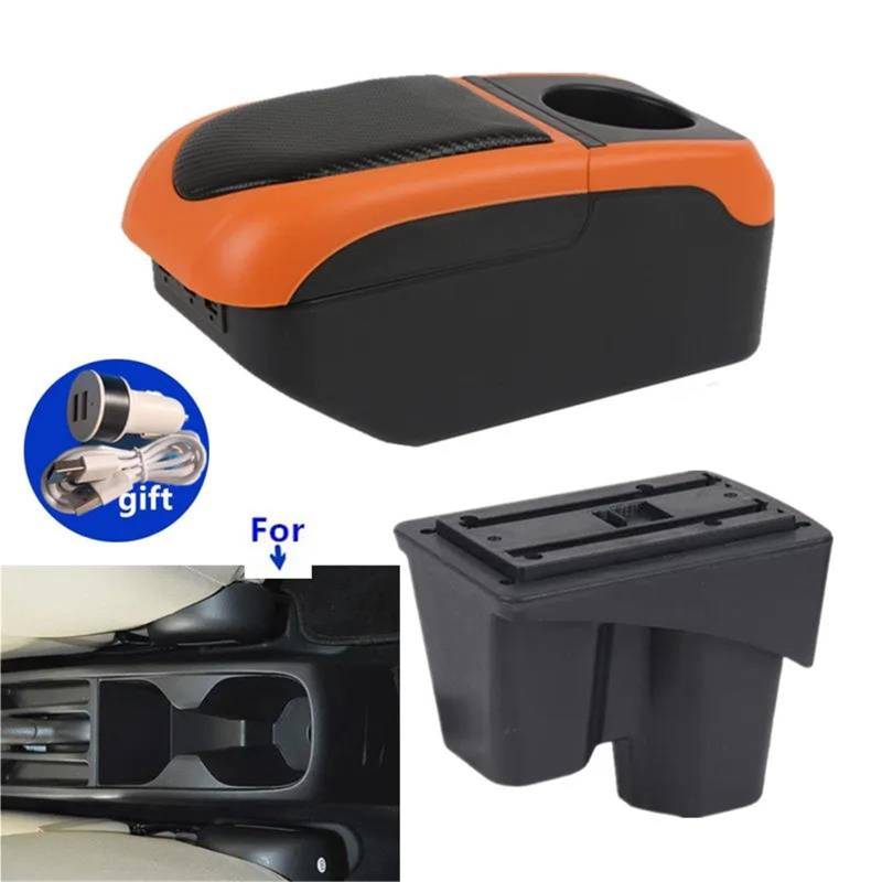 Armlehne Armlehnenbox Für City Armlehnenbox Für Den Innenraum Spezielle Nachrüst-Mittelaufbewahrungsbox Autozubehör Mittelarmlehne Ablagefach(Black-orange) von FJGIGN