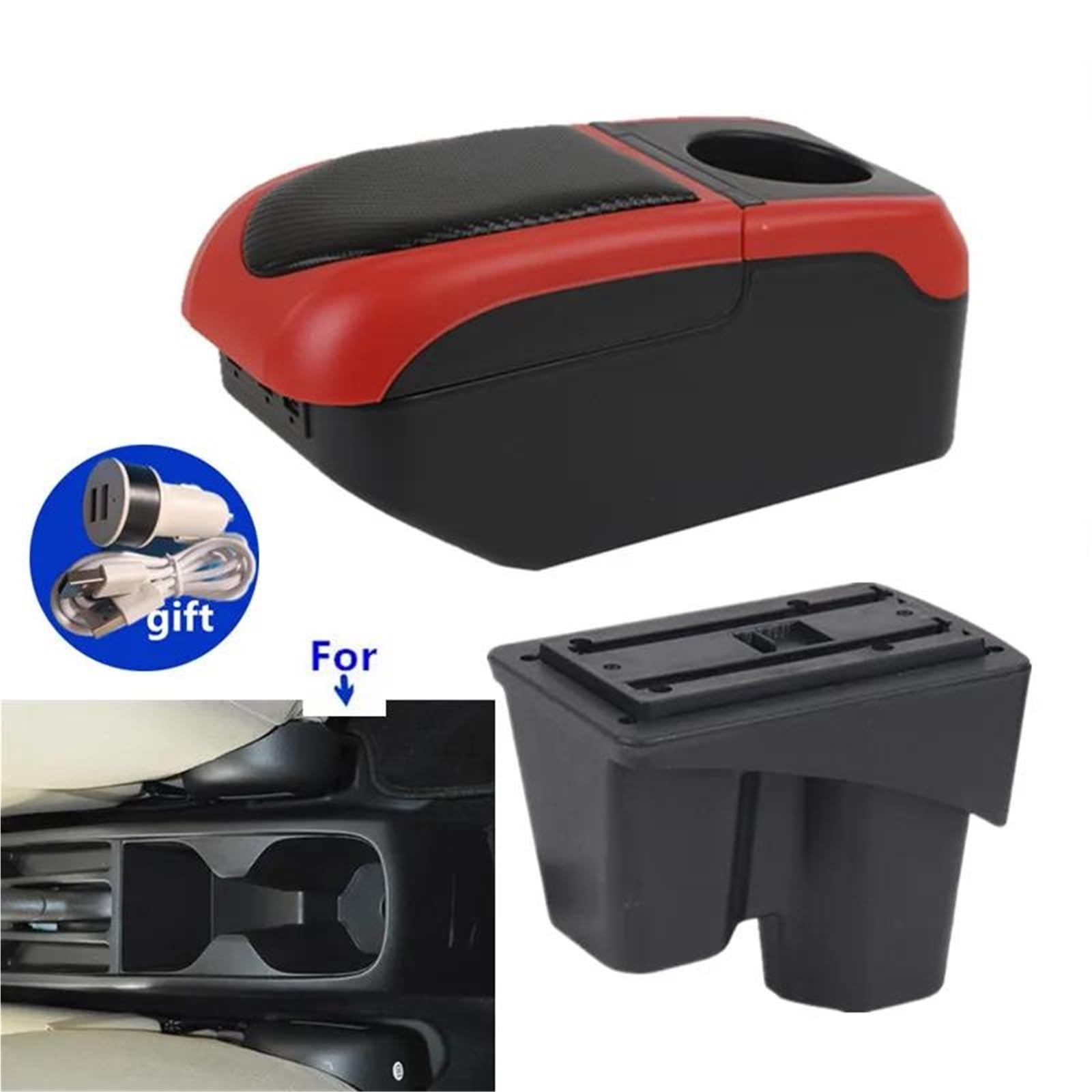 Armlehne Armlehnenbox Für City Armlehnenbox Für Den Innenraum Spezielle Nachrüst-Mittelaufbewahrungsbox Autozubehör Mittelarmlehne Ablagefach(Black-red) von FJGIGN
