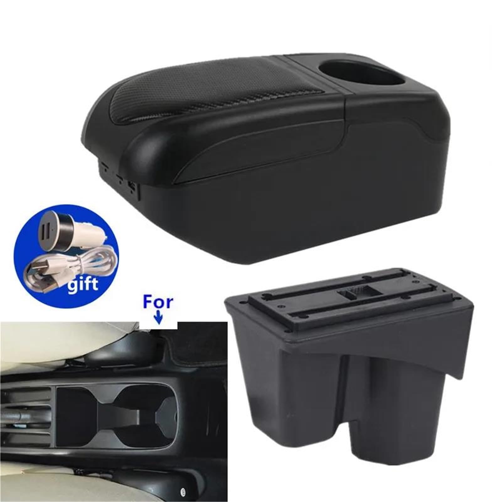 Armlehne Armlehnenbox Für City Armlehnenbox Für Den Innenraum Spezielle Nachrüst-Mittelaufbewahrungsbox Autozubehör Mittelarmlehne Ablagefach(Schwarz) von FJGIGN
