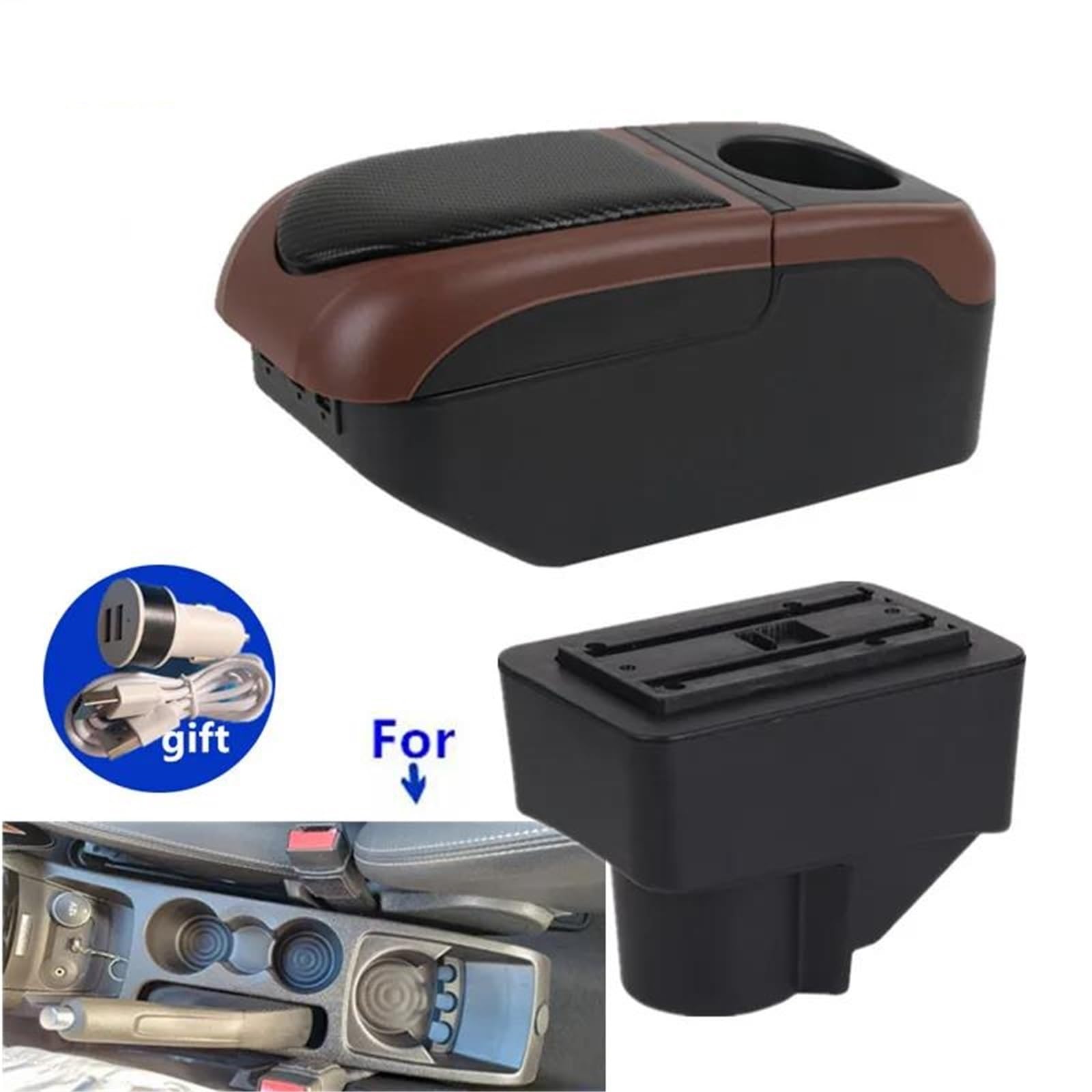 Armlehne Armlehnenbox Für Ford Für Fiesta 3 2011-2018 Autoarmlehnenbox Aufbewahrungsbox Autozubehör PU-Leder Mittelarmlehne Ablagefach(Black-coffee) von FJGIGN