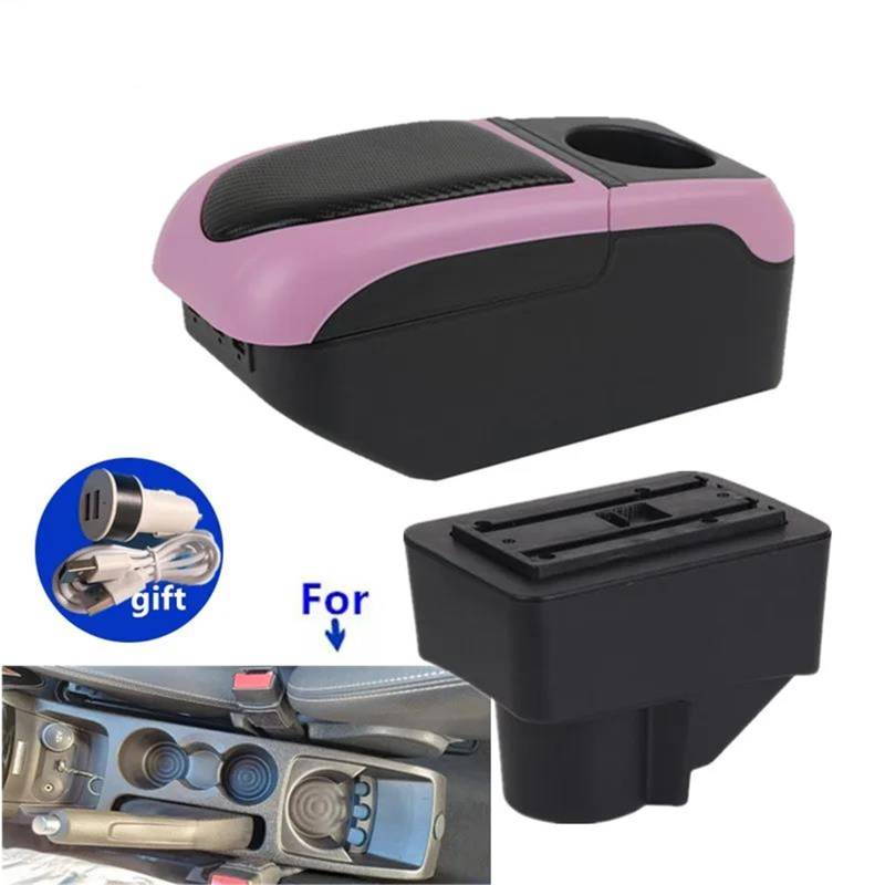 Armlehne Armlehnenbox Für Ford Für Fiesta 3 2011-2018 Autoarmlehnenbox Aufbewahrungsbox Autozubehör PU-Leder Mittelarmlehne Ablagefach(Black-pink) von FJGIGN