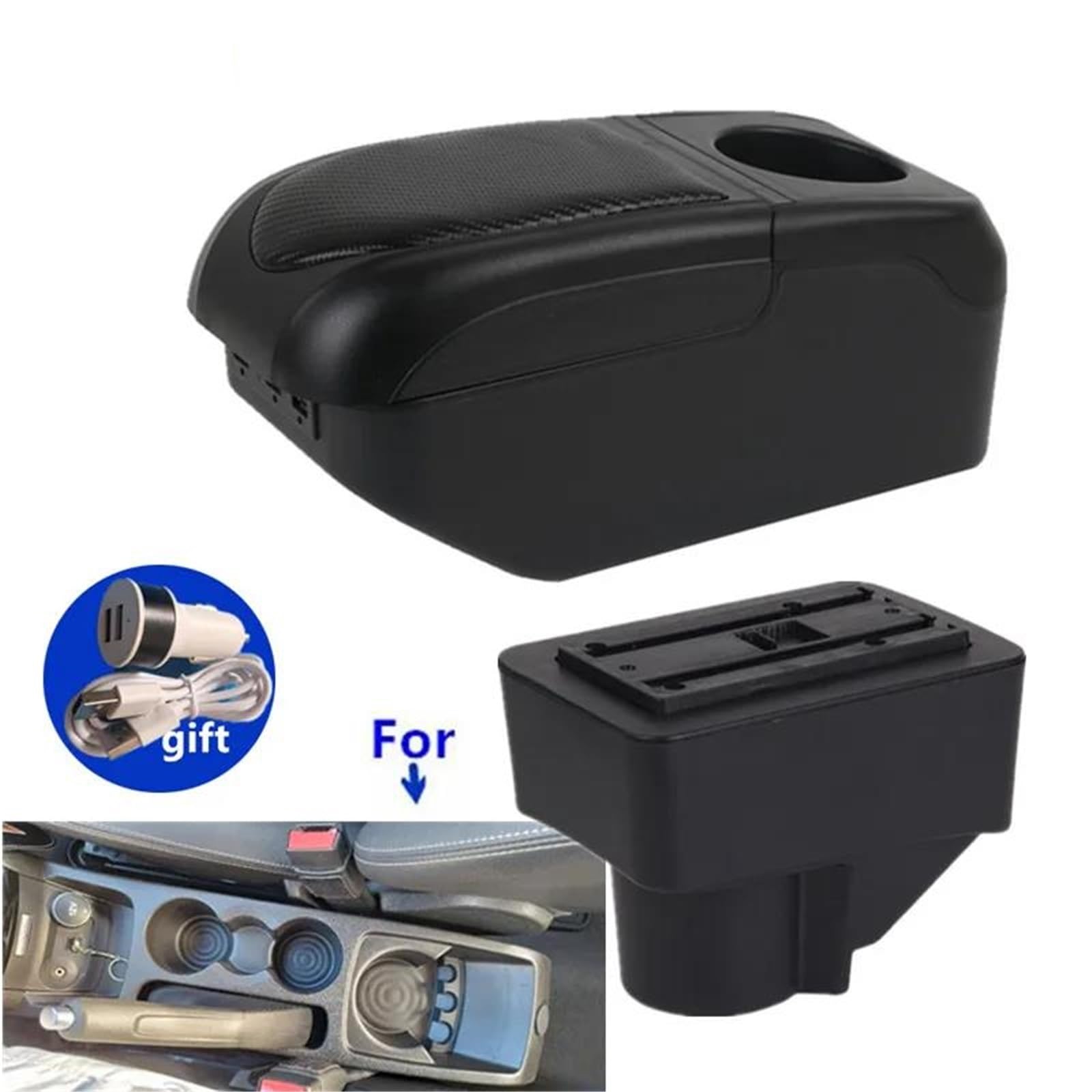 Armlehne Armlehnenbox Für Ford Für Fiesta 3 2011-2018 Autoarmlehnenbox Aufbewahrungsbox Autozubehör PU-Leder Mittelarmlehne Ablagefach(Schwarz) von FJGIGN