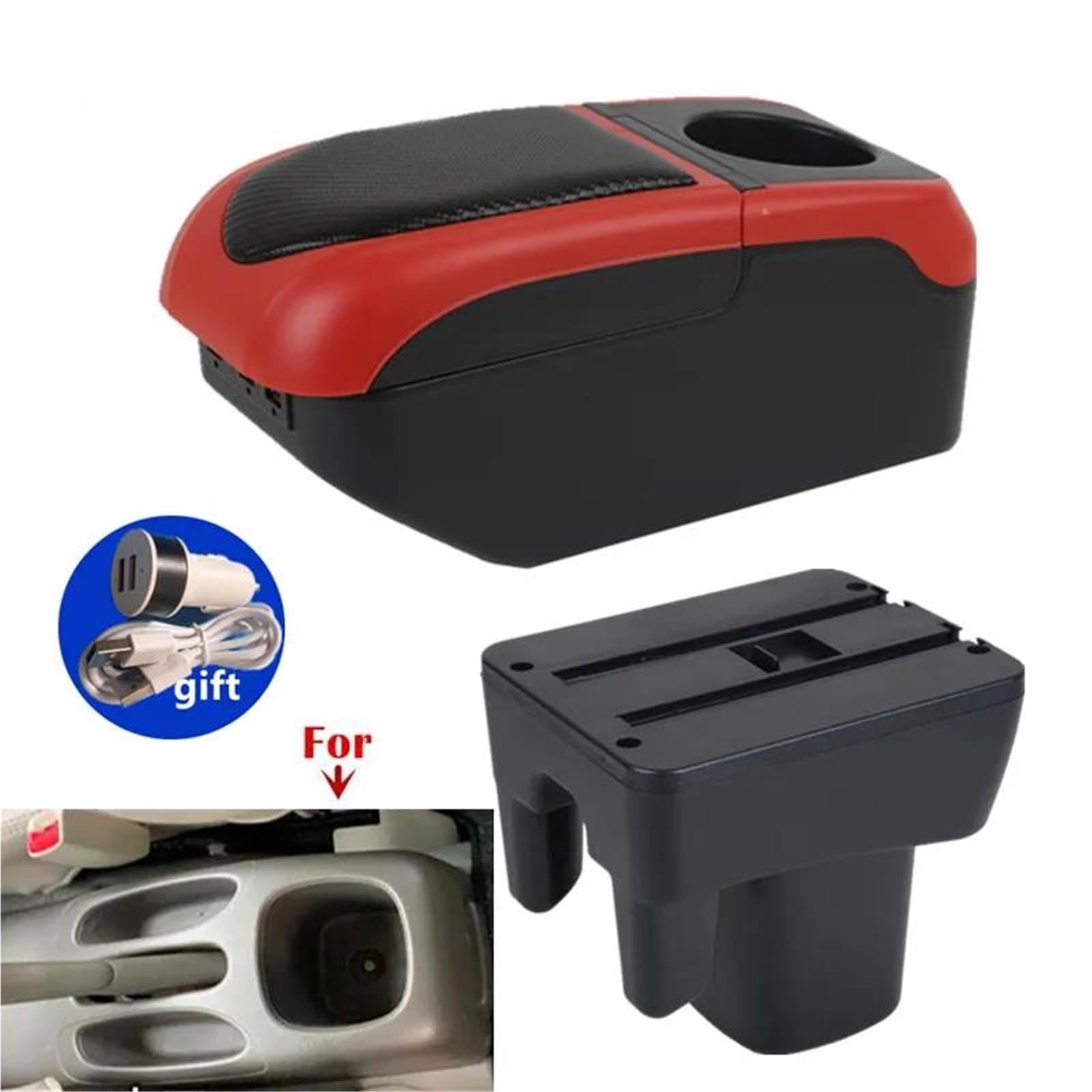 Armlehne Armlehnenbox Für Toyota Für Avanza 2009–2015 Armlehnenbox Aufbewahrungsbox Interne Nachrüstung USB-Ladefunktion Mittelarmlehne Ablagefach(Black-red) von FJGIGN