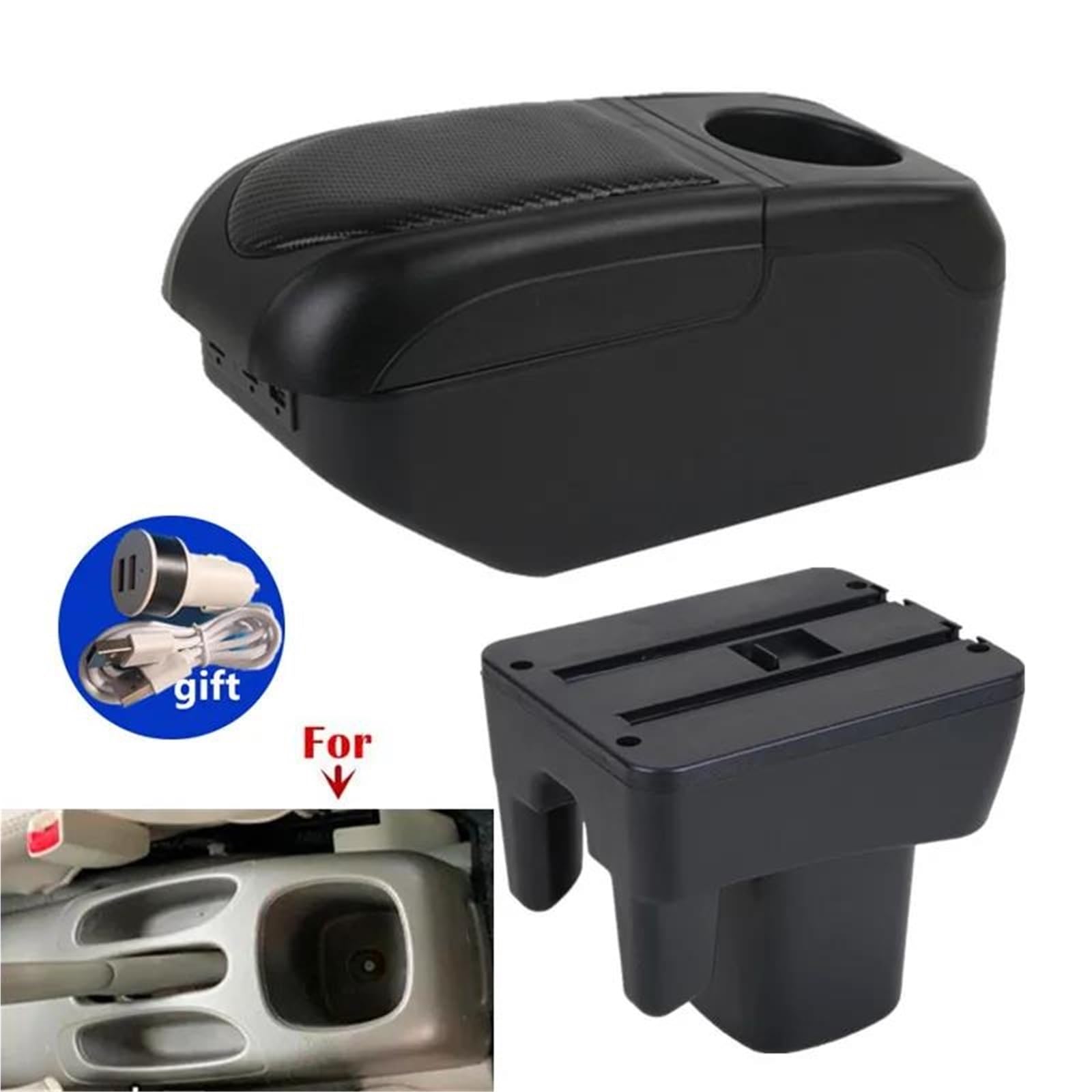 Armlehne Armlehnenbox Für Toyota Für Avanza 2009–2015 Armlehnenbox Aufbewahrungsbox Interne Nachrüstung USB-Ladefunktion Mittelarmlehne Ablagefach(Schwarz) von FJGIGN
