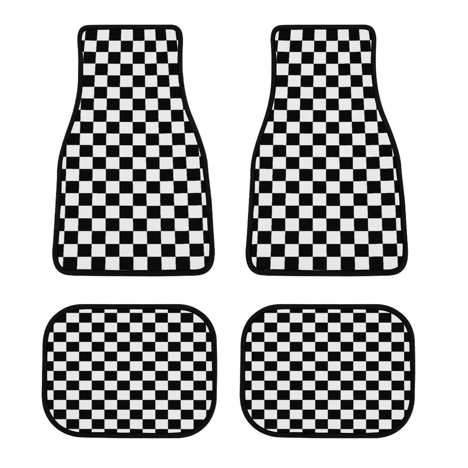 FJQWKLF Schwarz-weiß Karierte Auto-Fußmatten, universelle Passform für vorne/hinten, 4-teiliges komplettes Set für SUV/LKW, Teppich-Automatten, Autoteppich, Innenausstattung von Decortaive FJQWKLF Schwarz-weiß Karierte Auto-Fußmatten, universelle Passform für vorne/hinten, 4-teiliges komplettes Set für SUV/LKW, Teppich-Automatten, Autoteppich, Innenausstattung von Decortaive von FJQWKLF