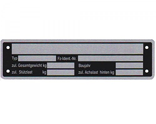 1 x Blanko Typenschild Anhängertypenschild Neutral Anhänger Vers. 2 von FKAnhängerteile