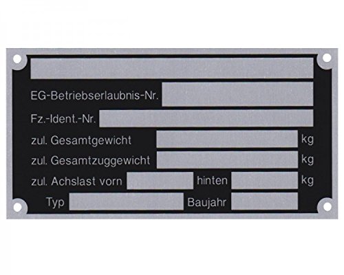 1 x Blanko Typenschild Anhängertypenschild Neutral Anhänger Vers. 3 von FKAnhängerteile