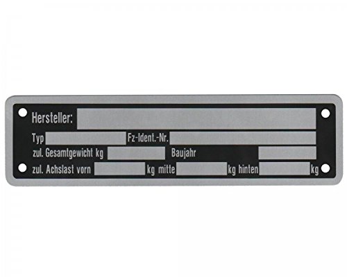 1 x Blanko Typenschild Anhängertypenschild Neutral Anhänger - Vers. 4 von FKAnhängerteile