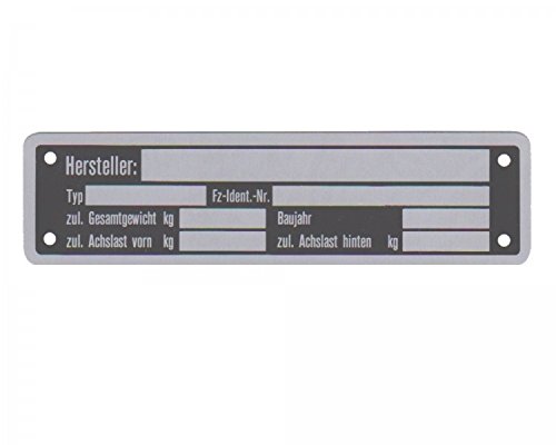 1 x Blanko Typenschild Anhängertypenschild Neutral Anhänger - Vers. 5 von FKAnhängerteile