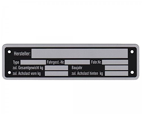 1 x Blanko Typenschild Anhängertypenschild Neutral Anhänger - Vers. 6 von FKAnhängerteile