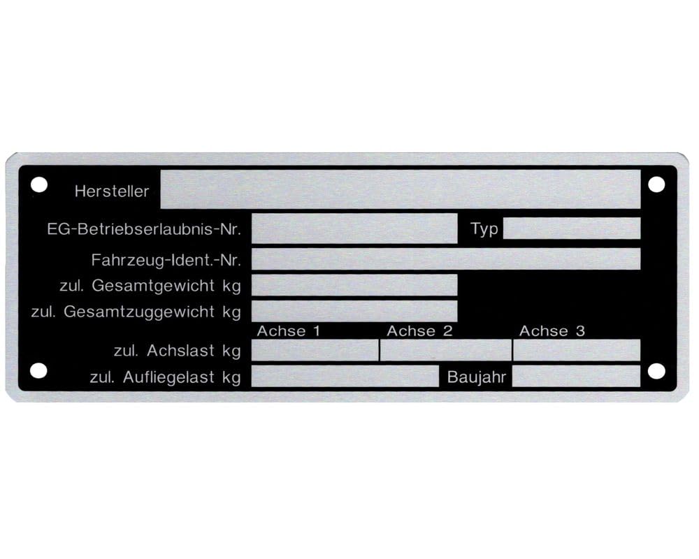 1 x Blanko Typenschild Anhängertypenschild Neutral Anhänger - Vers. 8 1 x Blanko Typenschild Anhängertypenschild Neutral Anhänger - Vers. 8 von FKAnhängerteile