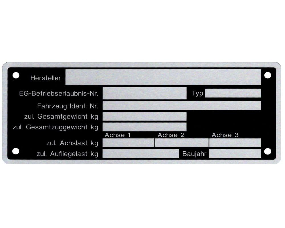 1 x Blanko Typenschild Anhängertypenschild Neutral Anhänger - Vers. 8 von FKAnhängerteile