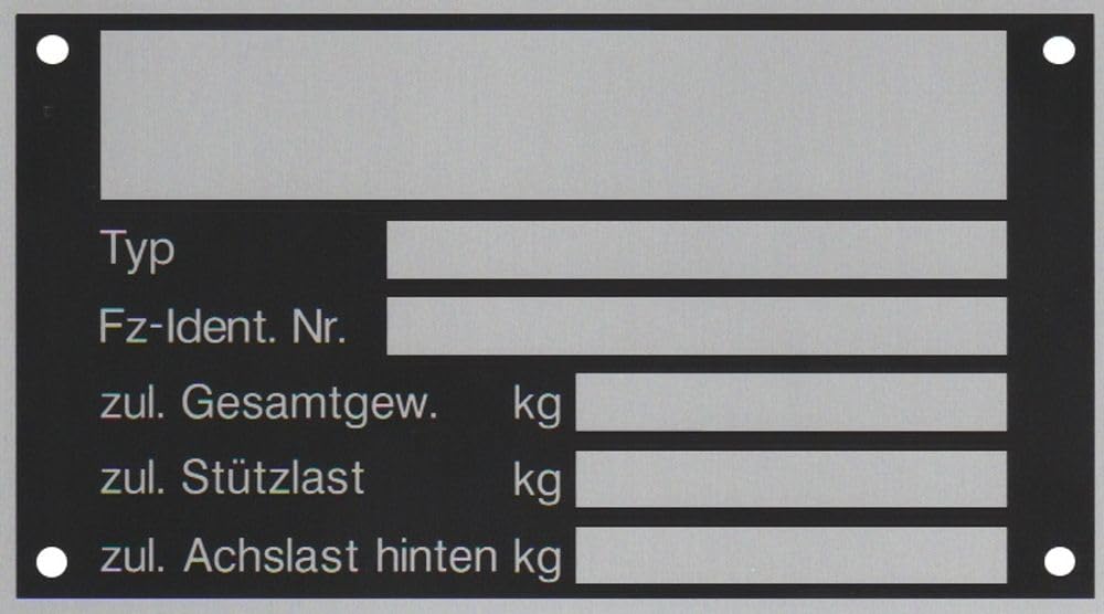 10 x Blanko Typenschild Anhängertypenschild Neutral Anhänger - Vers. 7 10 x Blanko Typenschild Anhängertypenschild Neutral Anhänger - Vers. 7 von FKAnhängerteile