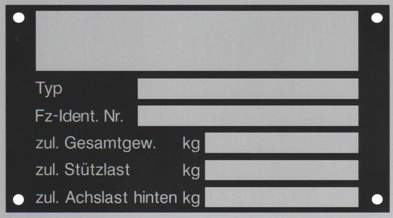 10 x Blanko Typenschild Anhängertypenschild Neutral Anhänger - Vers. 7 von FKAnhängerteile
