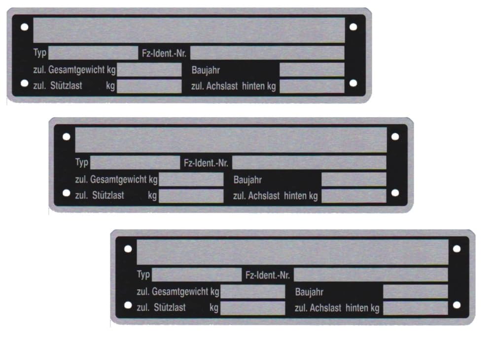 3 x Blanko Typenschild Anhängertypenschild Neutral Anhänger Vers. 2 von FKAnhängerteile