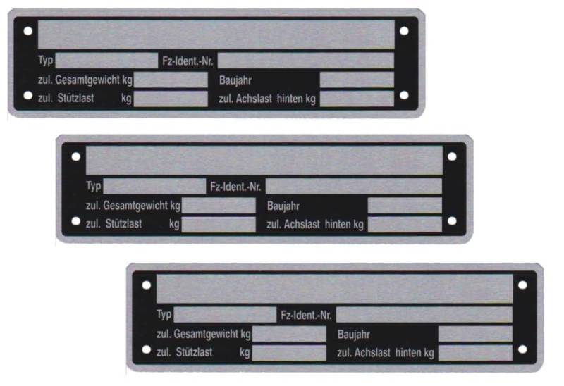 3 x Blanko Typenschild Anhängertypenschild Neutral Anhänger Vers. 2 von FKAnhängerteile