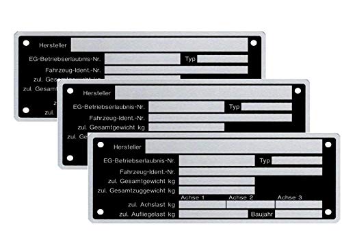 3 x Blanko Typenschild Anhängertypenschild Neutral Anhänger - Vers. 8 von FKAnhängerteile