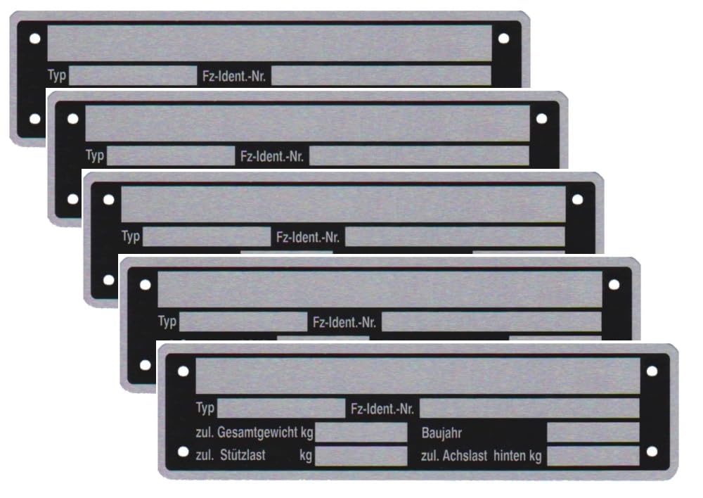 5 x Blanko Typenschild Anhängertypenschild Neutral Anhänger Vers. 2 von FKAnhängerteile