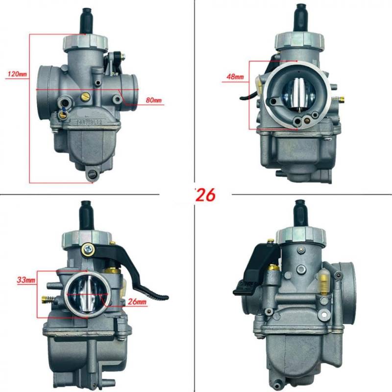 Universeller 26-mm-Motorrad-Vergaser kompatibel mit KX80 KX100 KX125 NSR140 50-125CC 2T 4T-Hub-Motoren Zink oder Kupferkolben(PE26 zinc plunger) von FKRTQIYN