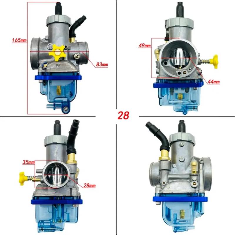 Universeller PE28-Vergaser für 150cc-250cc 2T 4T modifizierte Motorräder mit transparenter blauer Unterabdeckung von FKRTQIYN