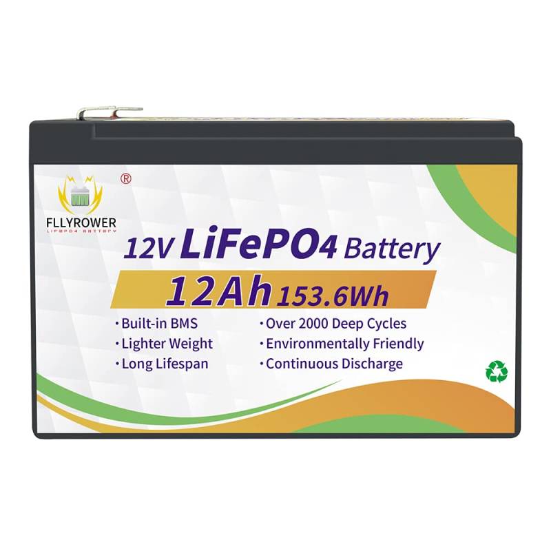 FLLYROWER 12V 12AH ​​LiFePO4 Batterie Grade A Zellen mit BMS Deep Cycle 10000+ Mal, geeignet für Solar, Wohnmobil, Anhänger, Trolling-Motor, Boot, Standserie und Parallel von FLLYROWER