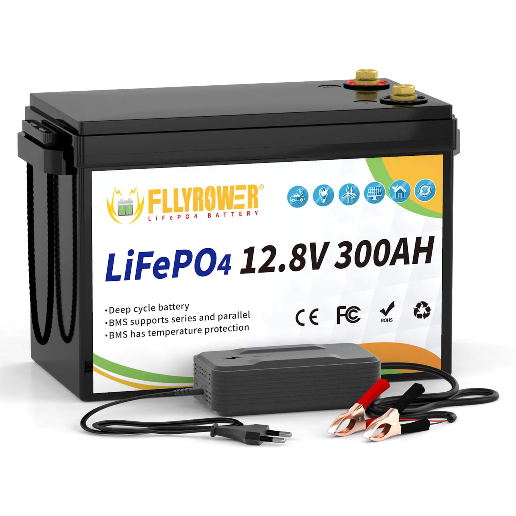 FLLYROWER 12V 300AH Lifepo4 Batterie mit BMS und Klasse A Zellen Wiederaufladbare Lithium Batterie 16500 tiefe Zyklen für Trolling Motor RV Golf Cart Off Grid Home Energie FLLYROWER 12V 300AH Lifepo4 Batterie mit BMS und Klasse A Zellen Wiederaufladbare Lithium Batterie 16500 tiefe Zyklen für Trolling Motor RV Golf Cart Off Grid Home Energie von FLLYROWER