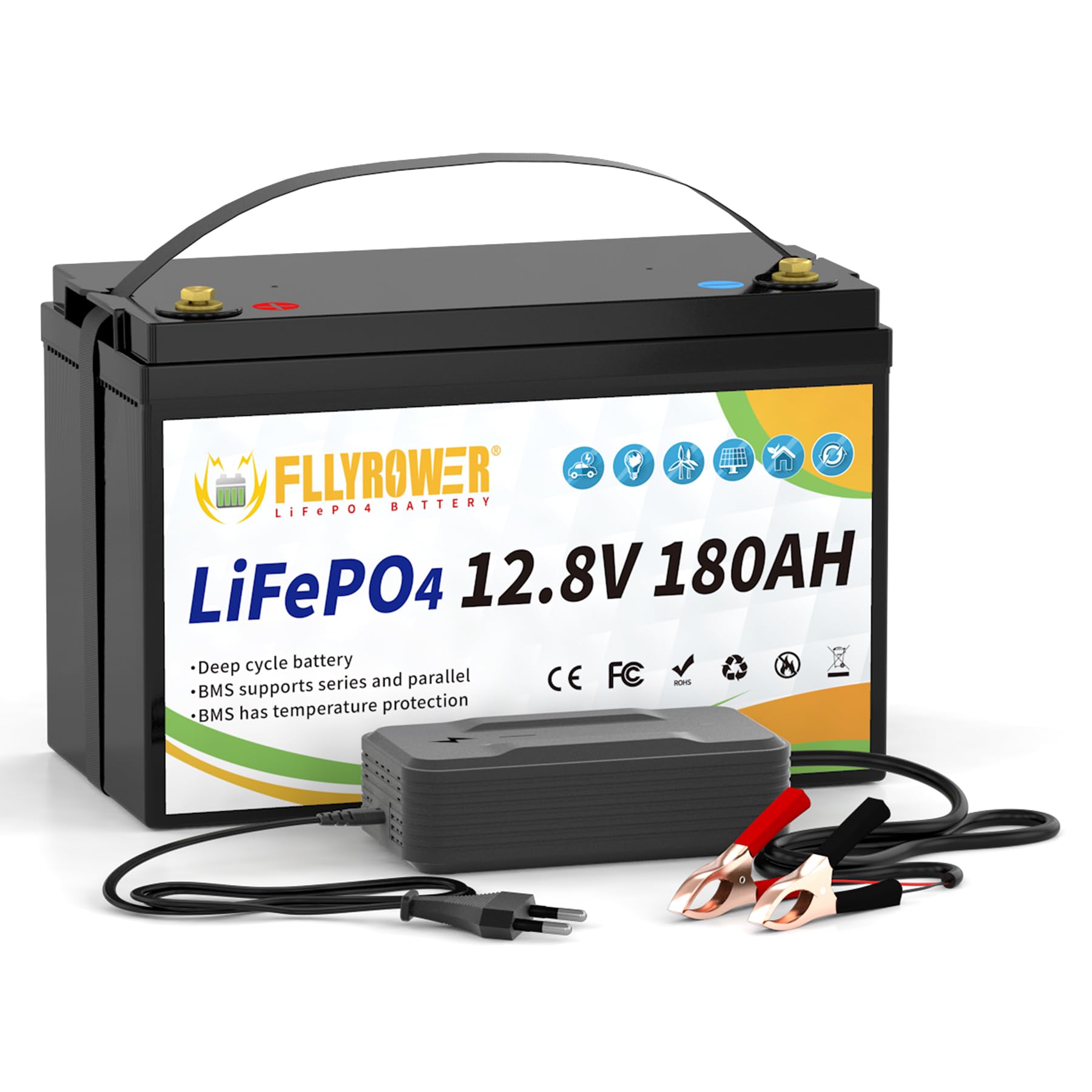 FLLYROWER 12V 180AH Lifepo4 Batterie mit BMS und Klasse A Zellen Wiederaufladbare Lithium Batterie 16500 tiefe Zyklen für Trolling Motor RV Golf Cart Off Grid Home Energie FLLYROWER 12V 180AH Lifepo4 Batterie mit BMS und Klasse A Zellen Wiederaufladbare Lithium Batterie 16500 tiefe Zyklen für Trolling Motor RV Golf Cart Off Grid Home Energie von FLLYROWER
