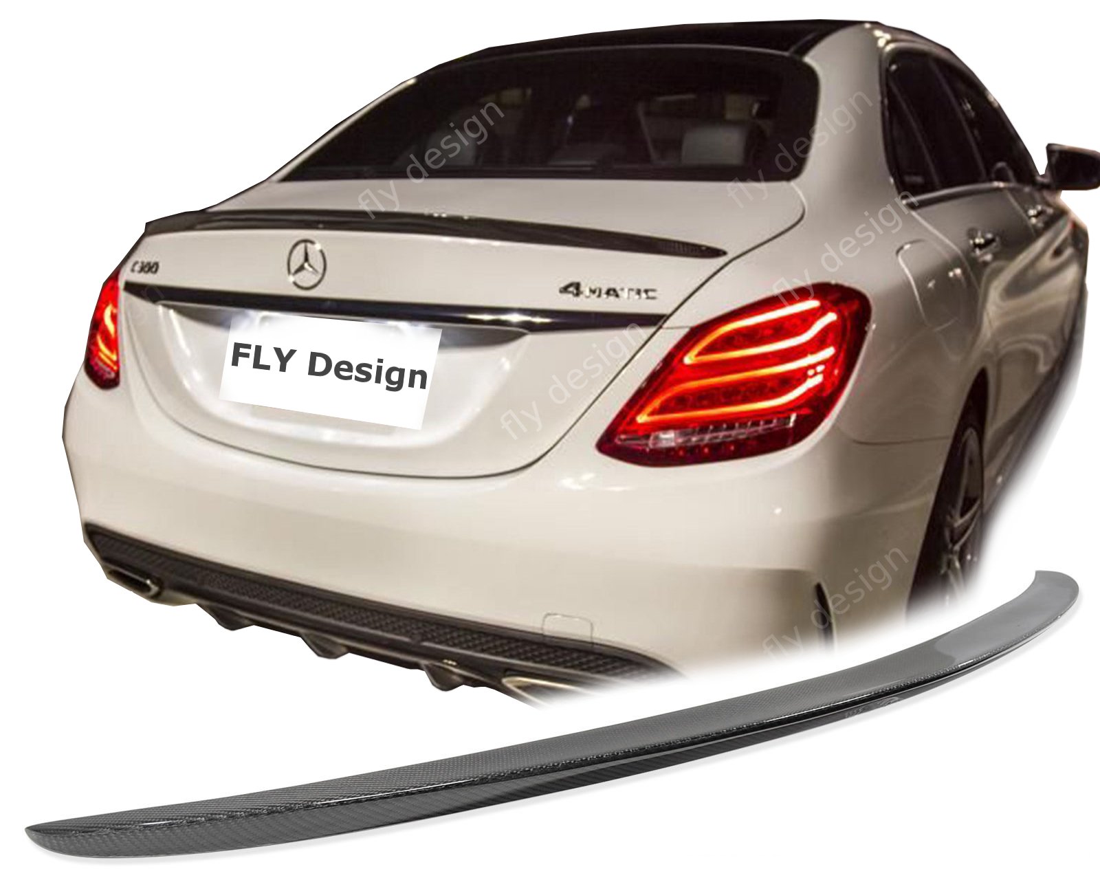 FLY DESIGN 70159 Heckspoiler passend für Mercedes C-Klasse W205, Heckflügel, Spoilerlippe für Auto-Tuning, in A-Still, ABS Kunststoff, Carbon Look, Wassertransferverfahren von FLY DESIGN