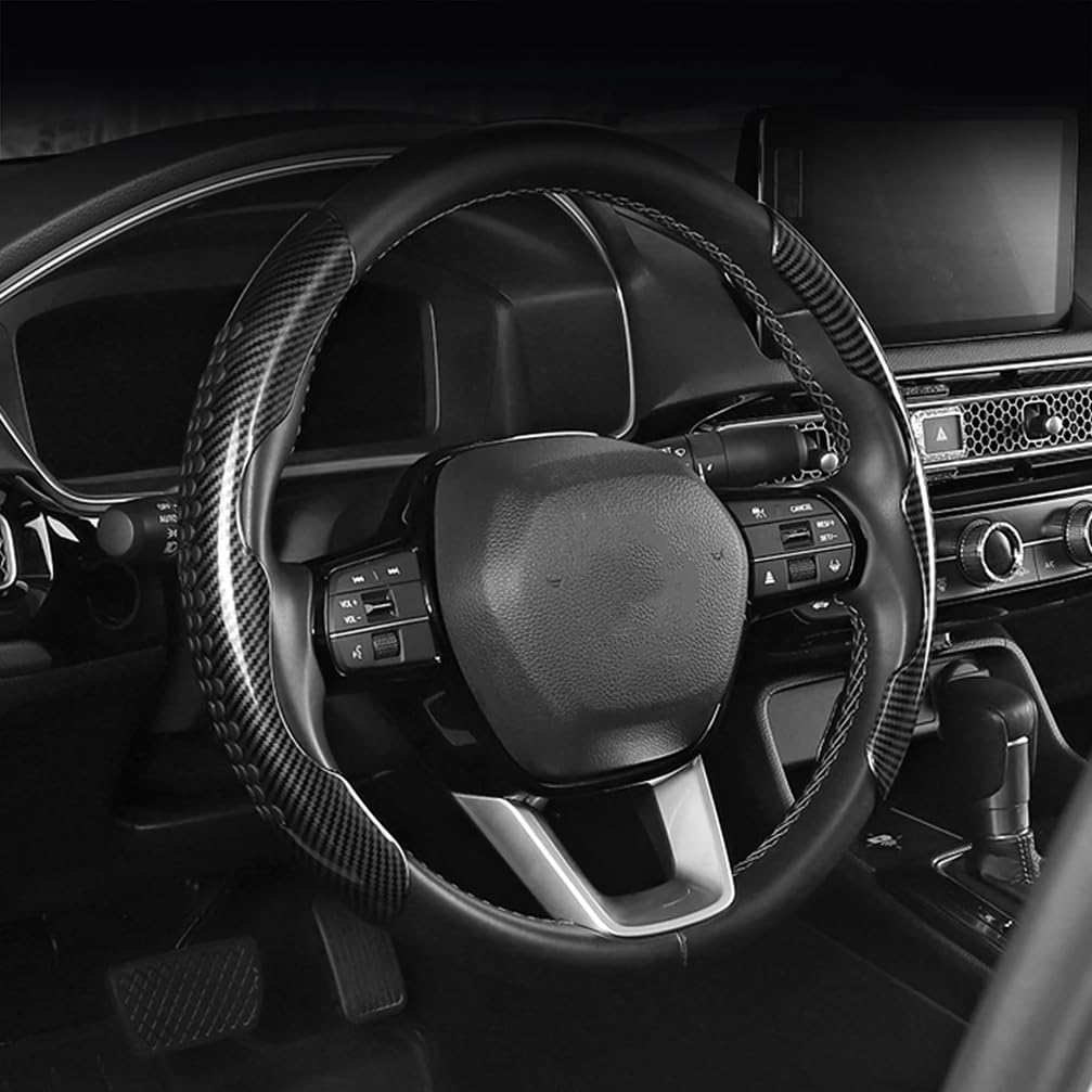 2 Stück ABS-Auto-Lenkradabdeckungsverkleidung für Nissan Pulsar Primera Skyline Quest, Karbonfaser-Muster, Kratzfeste Innenabdeckung, rutschfeste Lenkerabdeckung, dekoratives Zubehör,Black von FLYIFE