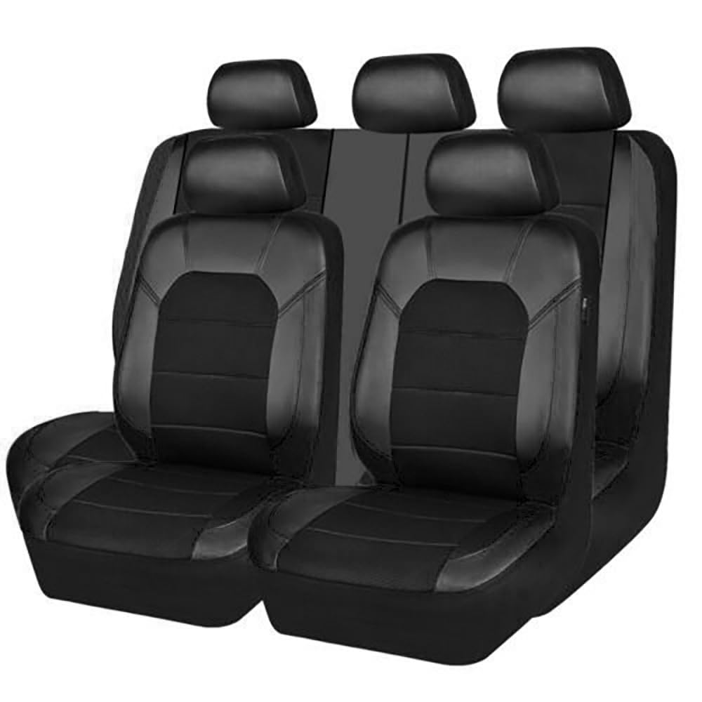 FLYIFE Auto Sitzbezüge für FIAT 500L 500X 500S 500e 500 3+1(Type 330/332) 5-Seats Universal Leder Allwetter Vordersitze Rücksitze Schonbezug Atmungsaktiv Sitzschoner,5 Seats-Black von FLYIFE