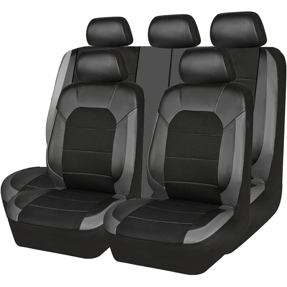 FLYIFE Auto Sitzbezüge für FIAT 500L 500X 500S 500e 500 3+1(Type 330/332) 5-Seats Universal Leder Allwetter Vordersitze Rücksitze Schonbezug Atmungsaktiv Sitzschoner,5 Seats-Grey1 von FLYIFE