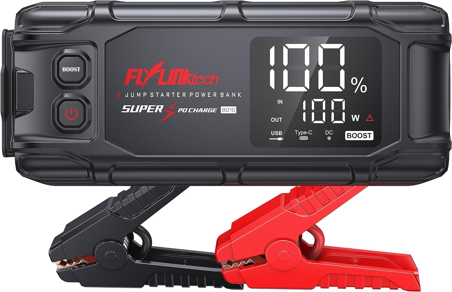 FLYLINKTECH Starthilfe Powerbank, 6000A Spitzstrom 26800mAh Tragbare Auto 12V mit LCD Bildschirm für Alle Benzinmotor oder 10,0L Dieselmotoren, PD45W In/Out Schnellladung Starter von FLYLINKTECH