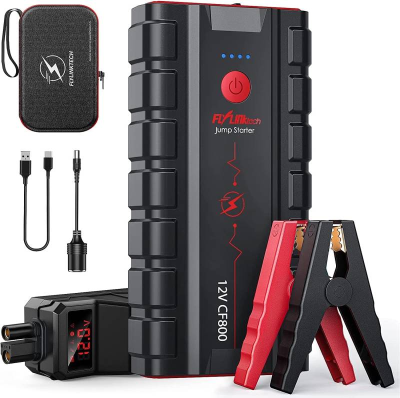 FLYLINKTECH Starthilfe Powerbank, 7000A Auto Starthilfe für 12V Fahrzeuge (Bis zu 10L Benzin/9L Diesel), Starter Powerbank mit LED, 2 Schnelllade USB Ausgänge, DC Ausgang, Starthilfekabel von FLYLINKTECH