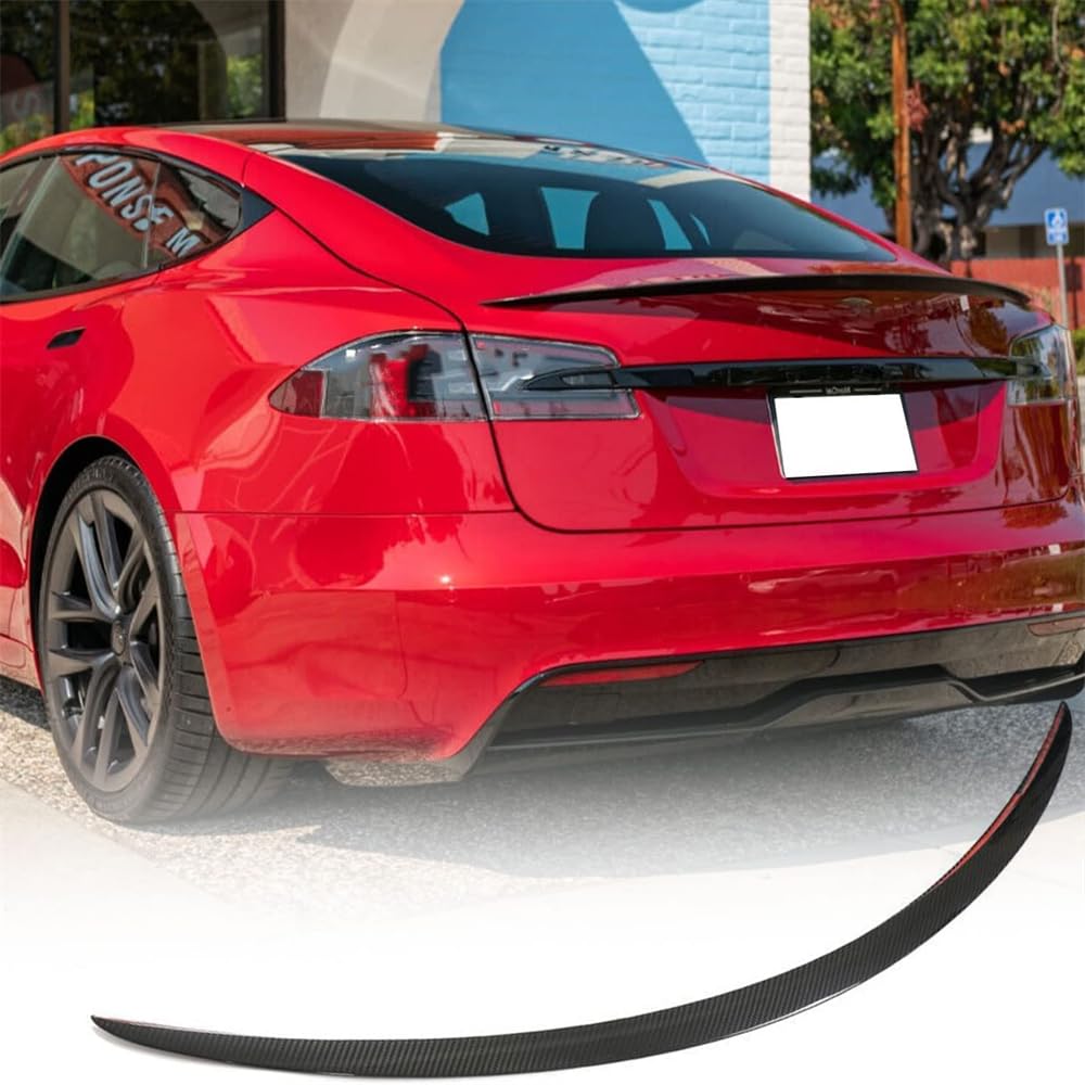 Für Tesla Model S 2021-2023 4-Door Heckspoiler, Auto Spoiler Carbon Spoiler, Kohlefaser Auto Spoiler,1PCS Dauerhaft Kofferraum Spoiler Wing Lip Schwarz von FLYUFO