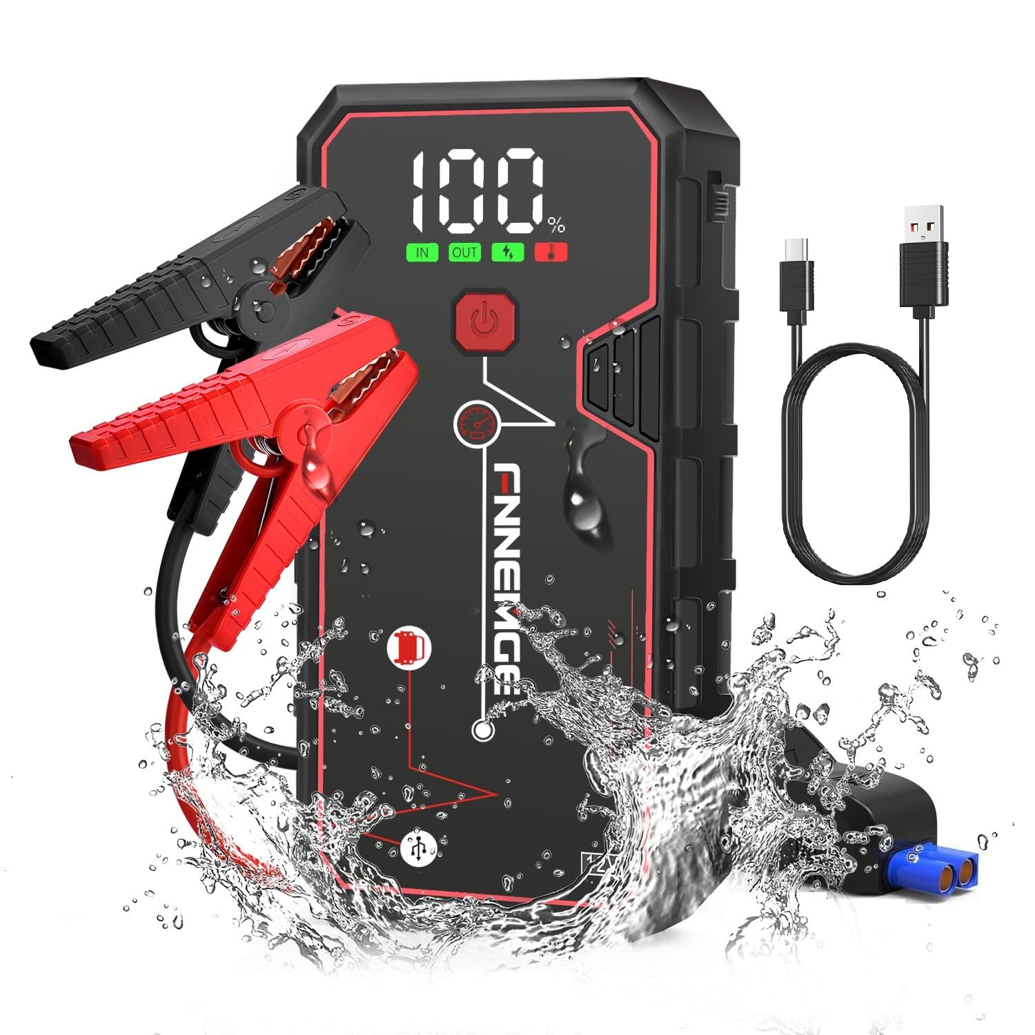 FNNEMGE Starthilfe Powerbank 4000A 21800mAh, Geeignet für 12V Auto Batterie (Bis zu 8,0 L Benzin oder 6,5 L Diesel), mit USB-Ladeausgang, LED-Licht, HD-Großbildschirm. von FNNEMGE