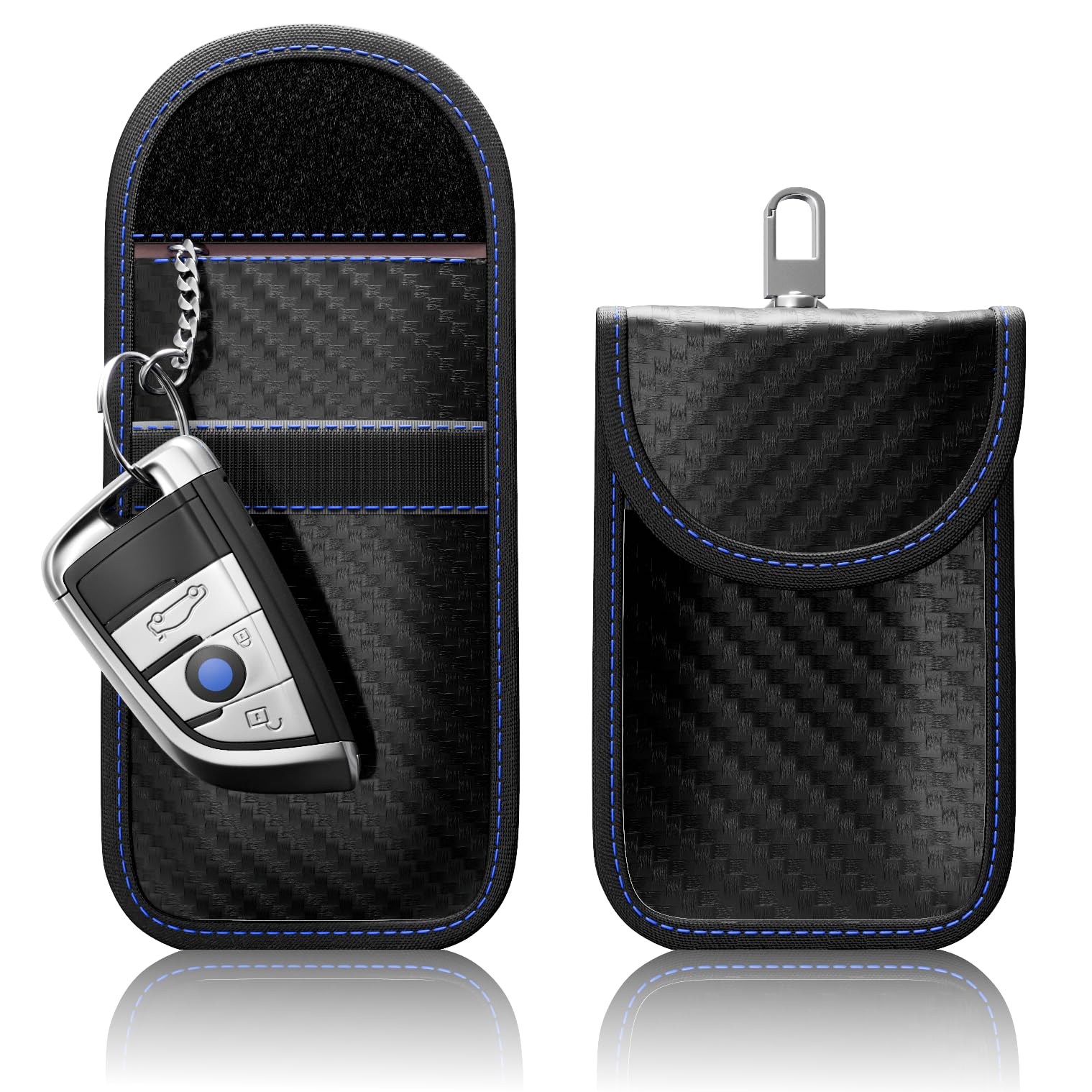2 Stück FOAMO Keyless Go Schutz Autoschlüssel Funkschlüssel RFID Abschirmung Blocker Schlüssel-Tasche Schlüsseletui Carbon Schwarz Blau von FOAMO