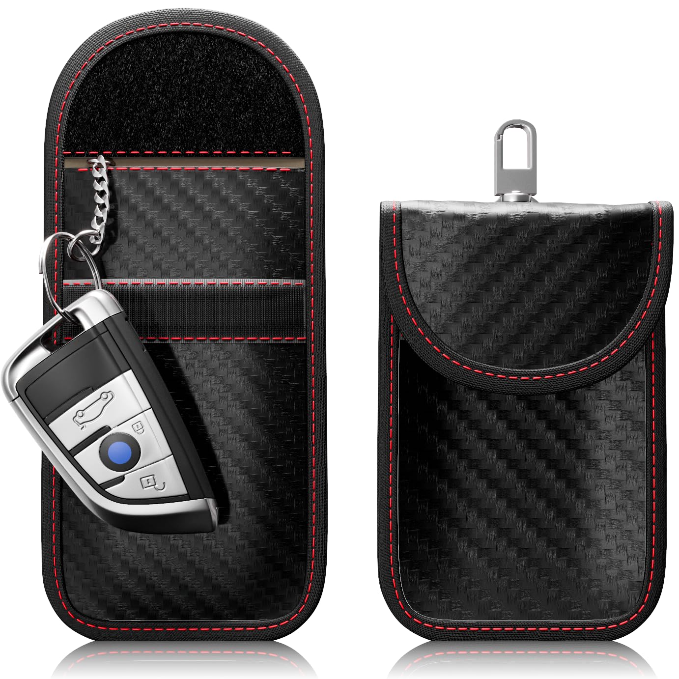 2 Stück FOAMO Keyless Go Schutz Autoschlüssel Funkschlüssel RFID Abschirmung Blocker Schlüssel-Tasche Schlüsseletui Carbon Schwarz Rot von FOAMO