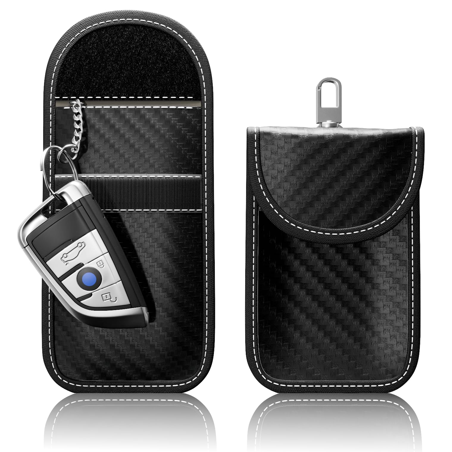 2 Stück FOAMO Keyless Go Schutz Autoschlüssel Funkschlüssel RFID Abschirmung Blocker Schlüssel-Tasche Schlüsseletui Carbon Schwarz Weiß von FOAMO