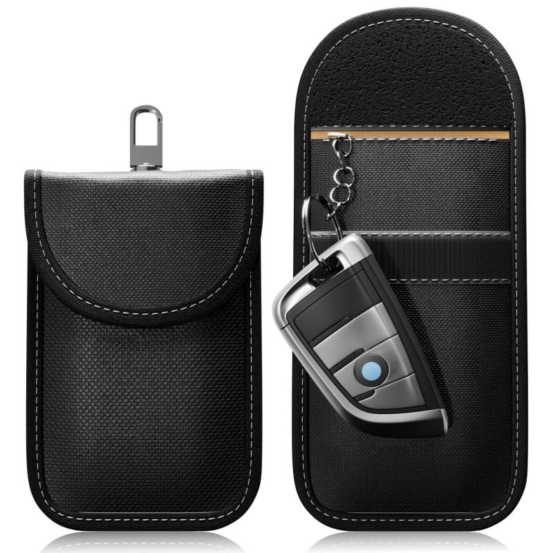 2 Stück FOAMO Keyless Go Schutz Autoschlüssel Funkschlüssel RFID Abschirmung Blocker Schlüssel-Tasche Schlüsseletui Oxford Schwarz Weiß von FOAMO