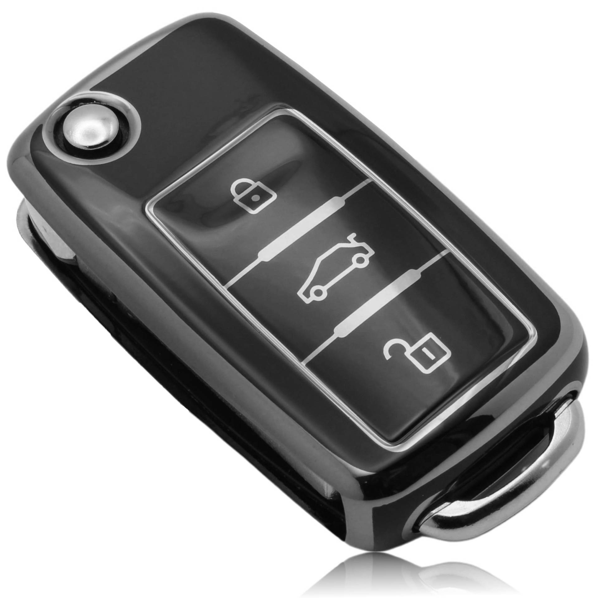 FOAMO Autoschlüssel Hülle Kompatibel mit VW Golf 6, SEAT, Skoda Autoschlüssel TPU Schlüssel-Hülle Schutz-Hülle für Autoschlüssel Schwarz Silber von FOAMO