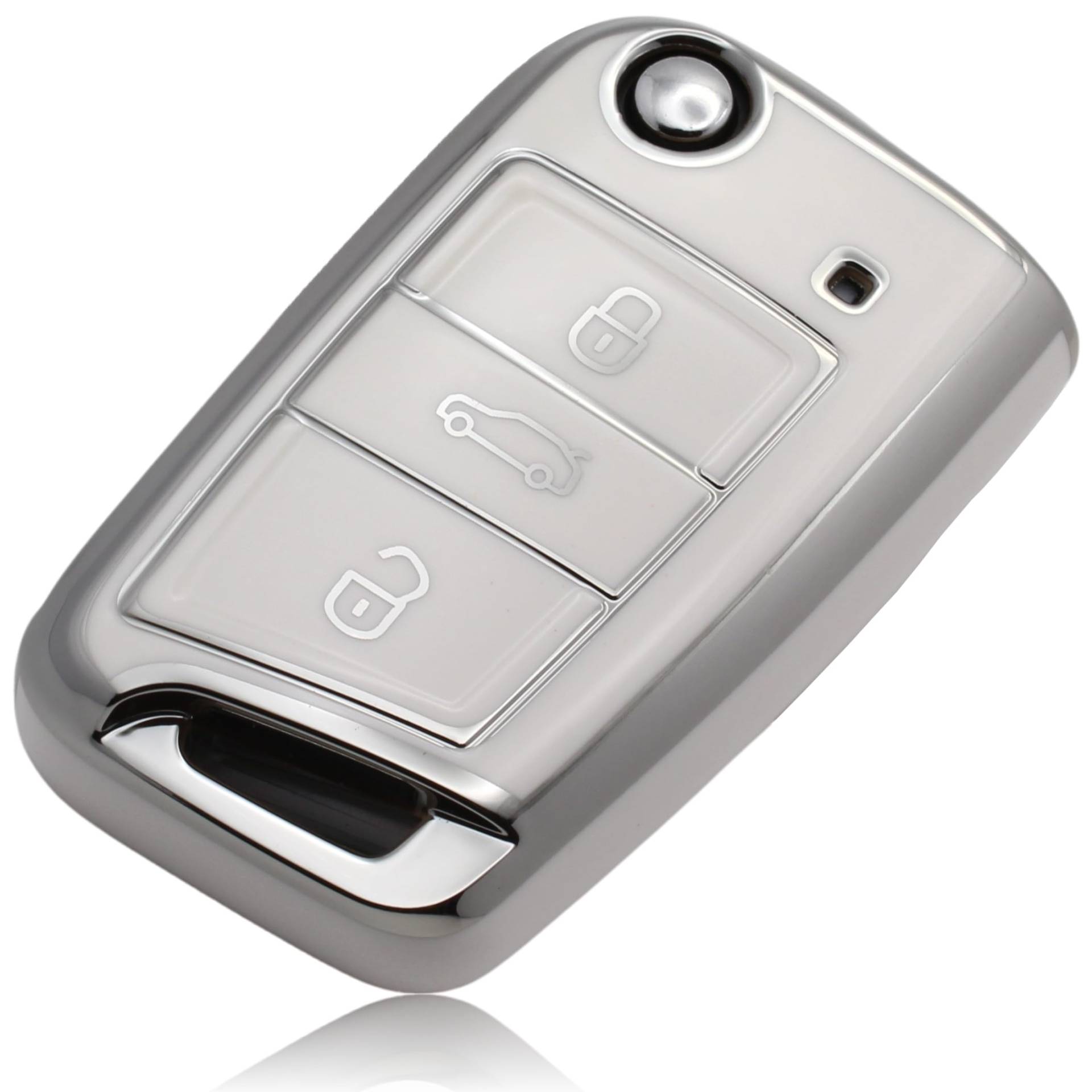 FOAMO Autoschlüssel Hülle Kompatibel mit VW Golf 7, SEAT, Skoda Autoschlüssel TPU Schlüssel-Hülle Schutz-Hülle für Autoschlüssel Weiß-Silber von FOAMO