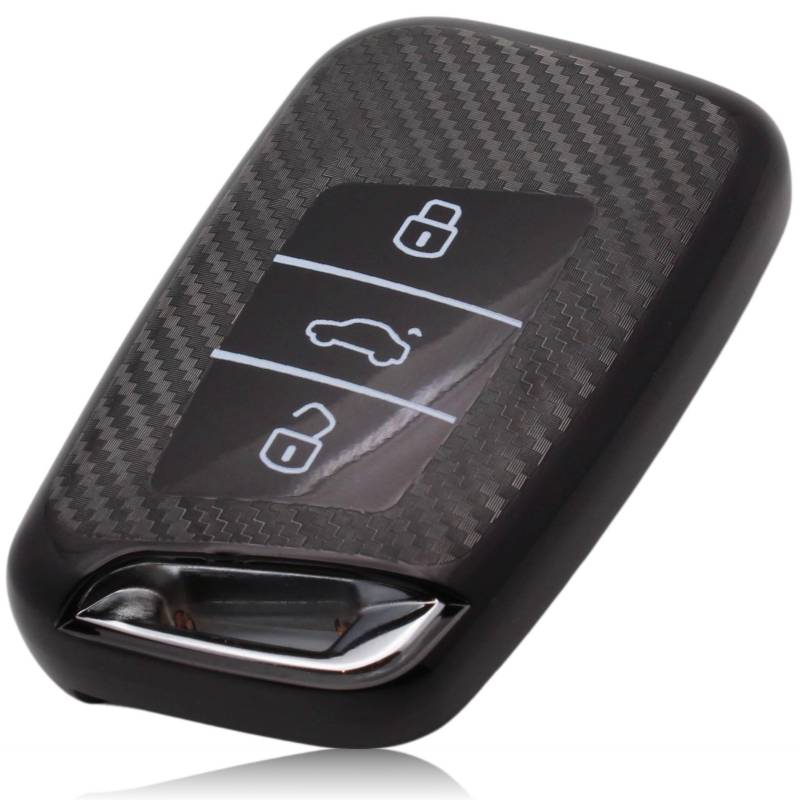 FOAMO Autoschlüssel Hülle Kompatibel mit VW Passat B8, SEAT, Skoda Keyless Autoschlüssel - TPU Schlüsselhülle - Schutz-Hülle für Autoschlüssel Carbon Schwarz von FOAMO