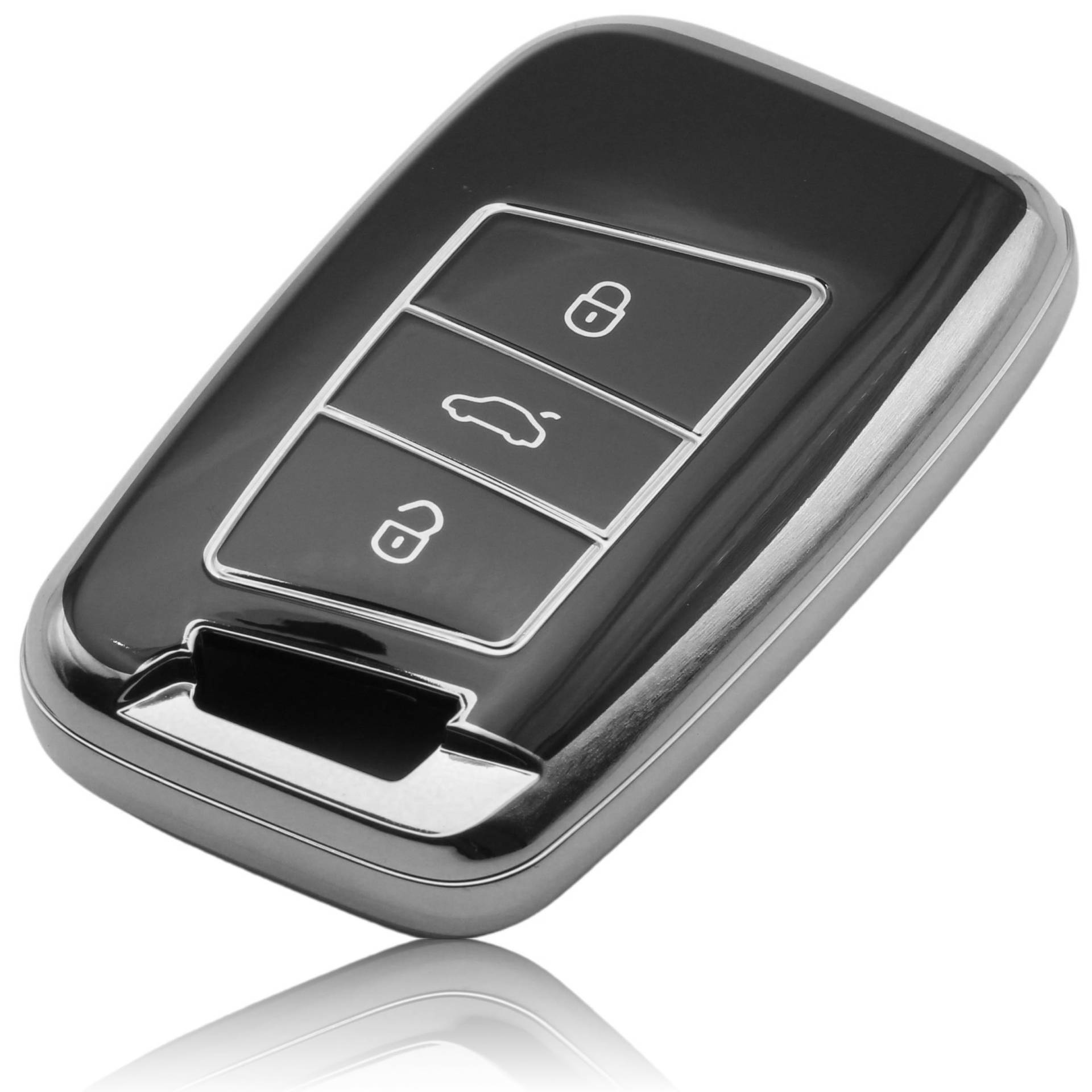 FOAMO Autoschlüssel Hülle Kompatibel mit VW Passat B8, SEAT, Skoda Keyless Autoschlüssel - TPU Schlüsselhülle - Schutz-Hülle für Autoschlüssel Schwarz-Silber von FOAMO