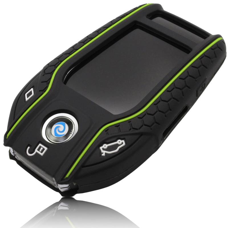 FOAMO Autoschlüssel Hülle Silikon kompatibel mit BMW Display Smart-Key IDG Schlüssel-Hülle Schutzhülle Cover in Schwarz-Apfel-Grün von FOAMO