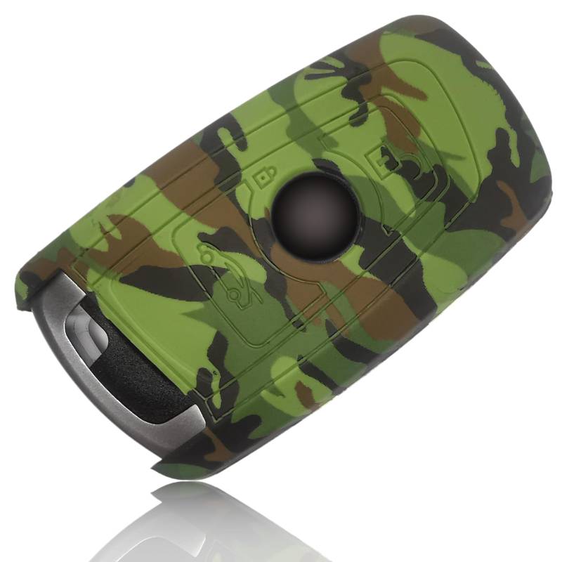 FOAMO Autoschlüssel Hülle kompatibel mit BMW 3-4-Tasten (nur Keyless-Go) - Silikon Schutzhülle Cover Schlüssel-Hülle in Camouflage Braun Grün Beige von FOAMO